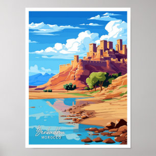 Benhaddau Morocco Travel Vintage Illustration Poster