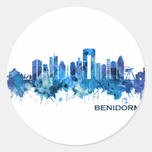 Benidorm Spain Skyline Blue Classic Round Sticker