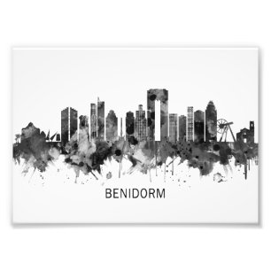 Benidorm Spain Skyline BW Photo Print