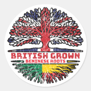 Benin Beninese British UK Tree Roots Flag Classic Round Sticker