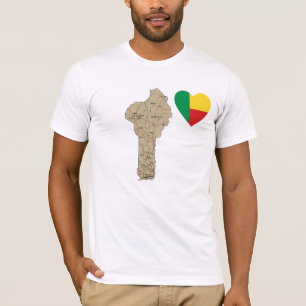 Benin Flag Heart and Map T-Shirt