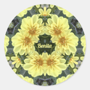 BENITA ~ EASTER DAHLIAS YELLOW RELIGIOUS ~ CLASSIC ROUND STICKER