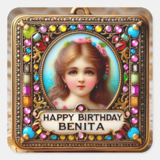 BENITA ~ HAPPY BIRTHDAY ~ Vintage Girl ~ Square Sticker