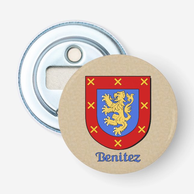 Benitez Heraldic Arms on Parchment Style Back Bottle Opener (Front)