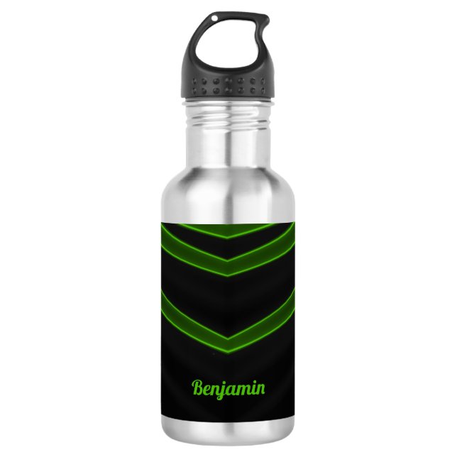 BENJAMIN ~ Black and Fluoro Green  532 Ml Water Bottle (Front)