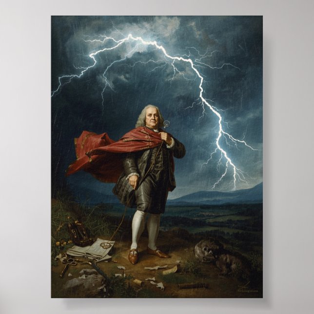 Benjamin Franklin and Lightning Experiment 1752 Poster (Front)