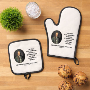Benjamin Franklin Composes Himself Wiser Books Oven Mitt & Pot Holder Set