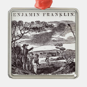 Benjamin Franklin  Conducts his Kite Experiment Metal Ornament