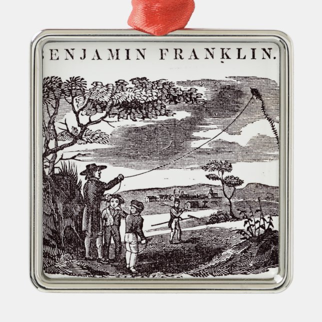 Benjamin Franklin  Conducts his Kite Experiment Metal Ornament (Front)