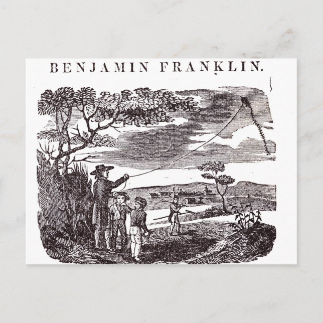 Benjamin Franklin  Conducts his Kite Experiment Postcard (Front)