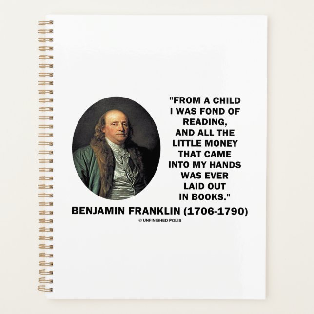 Benjamin Franklin Fond Of Reading Money Quote Planner (Front)