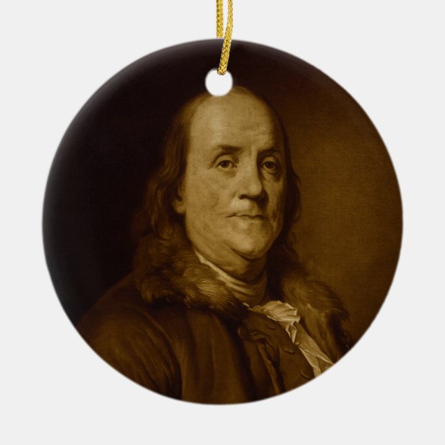 Benjamin Franklin Head and Shoulders Portrait Ceramic Tree Decoration (Front)