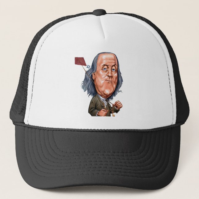 Benjamin Franklin Holding Kite with Key On String Trucker Hat (Front)