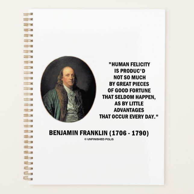Benjamin Franklin Human Felicity Advantages Quote Planner (Front)