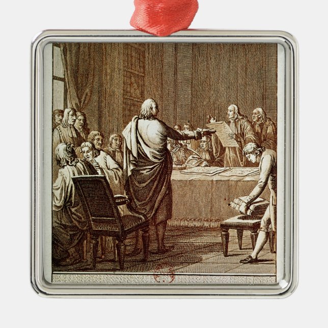 Benjamin Franklin Presenting his Opposition Metal Ornament (Front)