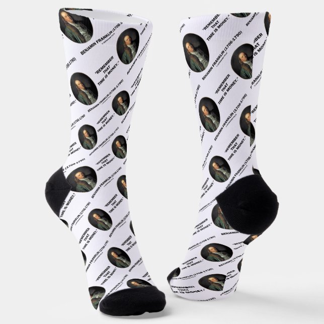 Benjamin Franklin Remember Time Is Money Quote Socks (Angled)