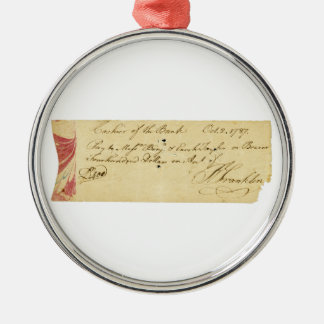 Benjamin Franklin Signed Check October 2, 1787 Metal Ornament