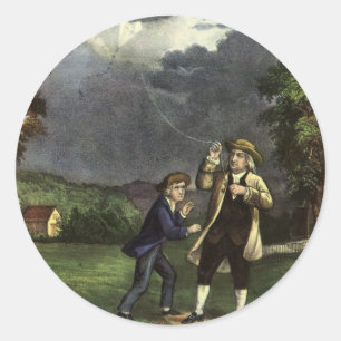 Benjamin Franklin's Kite and Lightning Experiment Classic Round Sticker