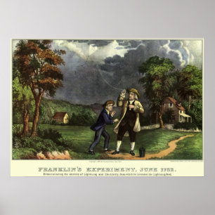 Benjamin Franklin's Kite and Lightning Experiment Poster