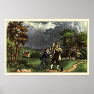 Benjamin Franklin's Kite and Lightning Experiment Poster