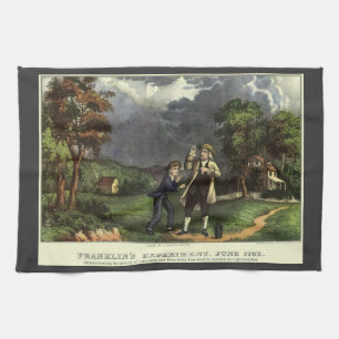 Benjamin Franklin's Kite and Lightning Experiment Tea Towel