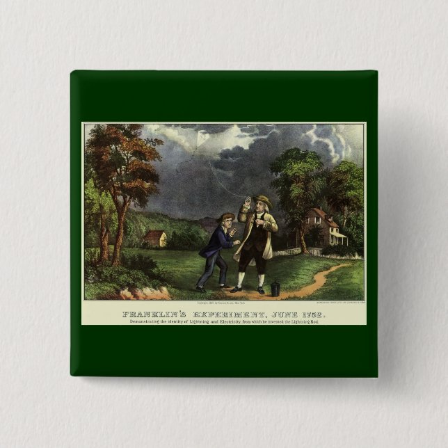 Benjamin Franklin's Lightning and Kite Experiment 15 Cm Square Badge (Front)