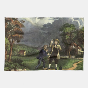 Benjamin Franklin's Lightning with Kite Experiment Tea Towel
