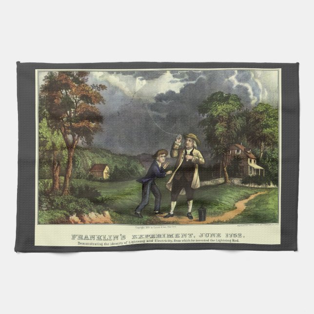 Benjamin Franklin's Lightning with Kite Experiment Tea Towel (Horizontal)