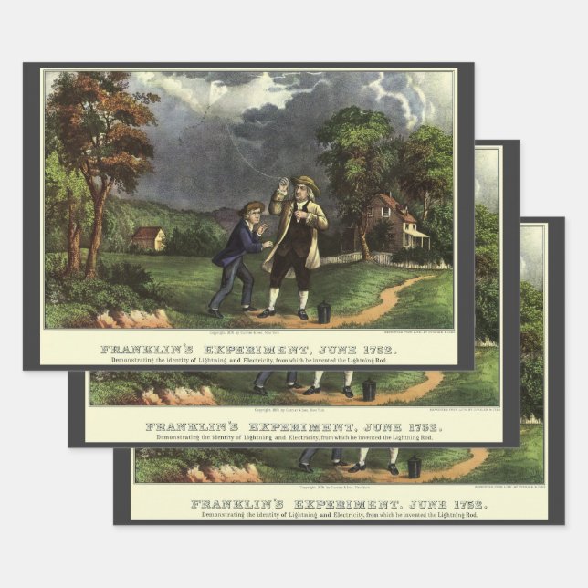 Benjamin Franklin's Lightning with Kite Experiment Wrapping Paper Sheet (Set)