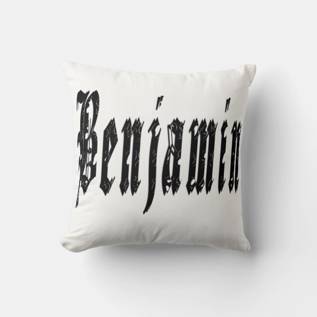 Benjamin, Name, Logo, White Throw Cushion. Cushion (Front)