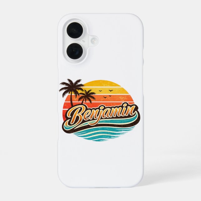 Benjamin Retro Sunset Name Design iPhone 16 Case (Back)