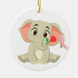 Benjamin The Elephant With A Rose  Ceramic Ornament