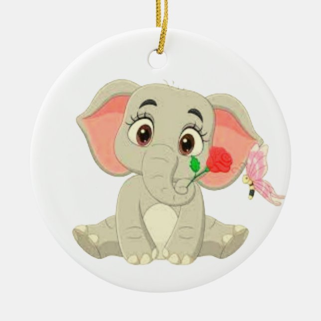 Benjamin The Elephant With A Rose  Ceramic Ornament (Front)