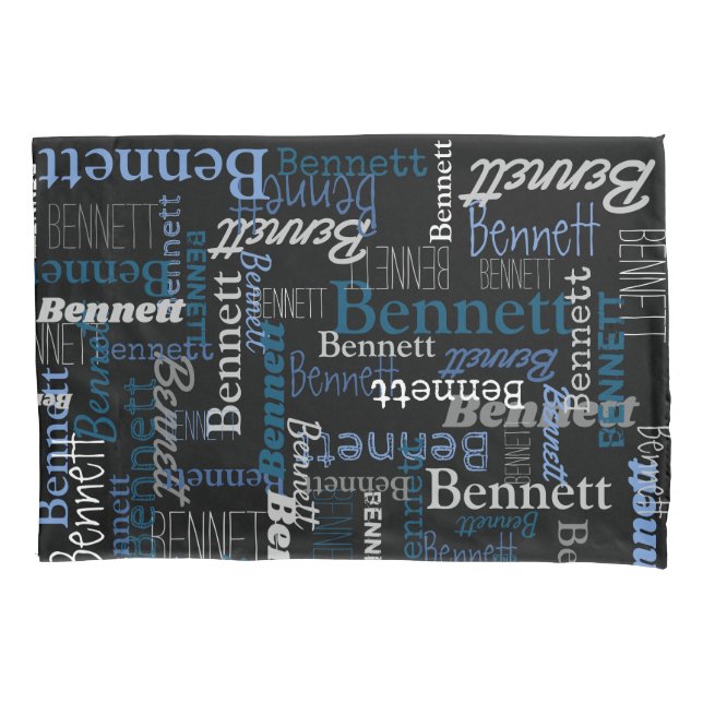 Bennett personalised name blue grey  pillowcase (Front)