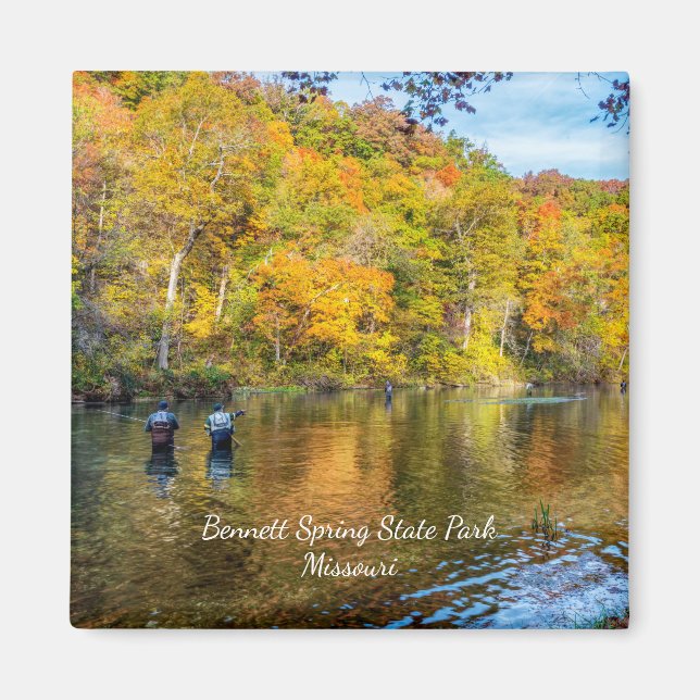 Bennett Spring Autumn Fishing Square Magnet (Front)