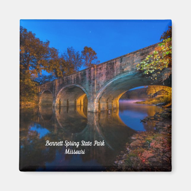 Bennett Spring Bridge Twilight Square Magnet (Front)