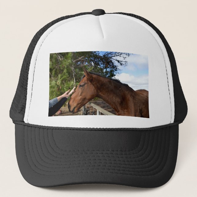 Bennie the Big Brown Horse Loving A Pat, Trucker Hat (Front)