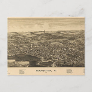 Bennington, Vermont Antique Map - 1887 Postcard
