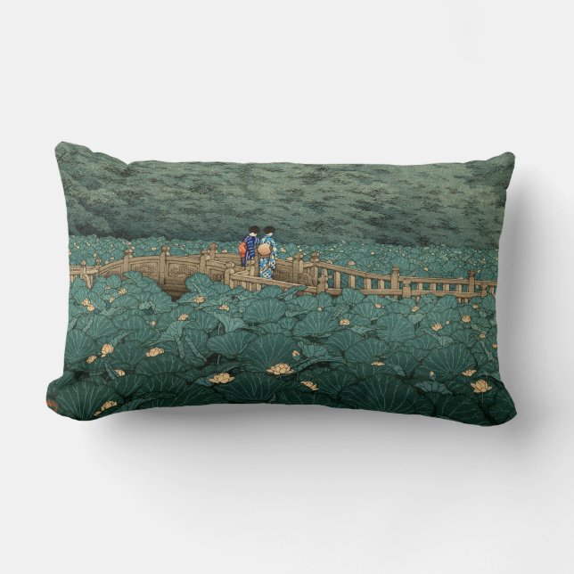 Benten Pond at Shiba Kawase Hasui Japanese Scenery Lumbar Cushion (Front)