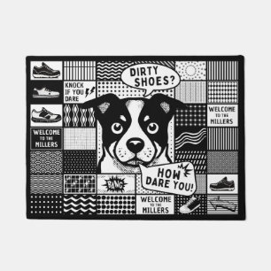 Bento grid with humour and dog in pop art style doormat