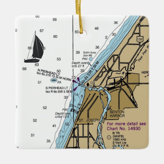 Benton Harbour MI Nautical Chart Ceramic Ornament (Front)