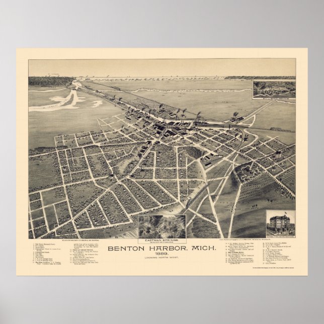 Benton Harbour, Michigan Panoramic Map - 1889 Poster (Front)