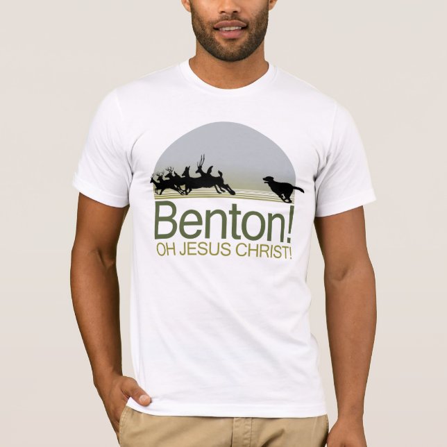 Benton! the dog chasing deer in Richmond Park T-Shirt (Front)