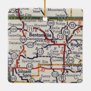 Bentonville AR Vintage Map Ceramic Ornament