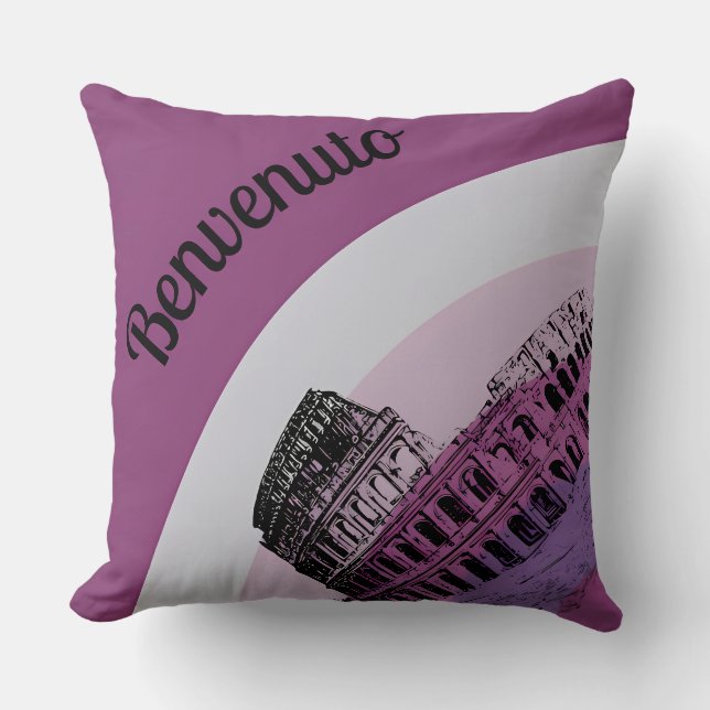 Benvenuto Rome Colosseum Retro Art Throw Pillow (Front)