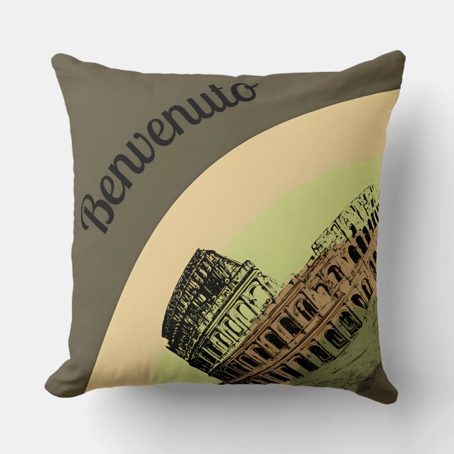 Benvenuto Rome Colosseum Retro Art Throw Pillow (Front)
