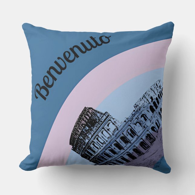 Benvenuto Rome Colosseum Retro Art Throw Pillow (Front)