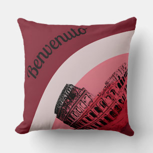 Benvenuto Rome Colosseum Retro Art Throw Pillow
