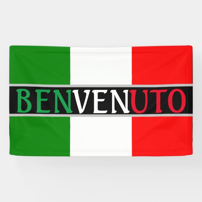 Benvenuto Welcome on Italian Flag Banner (Horizontal)