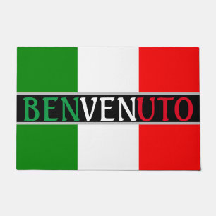 Benvenuto Welcome on Italian Flag Doormat